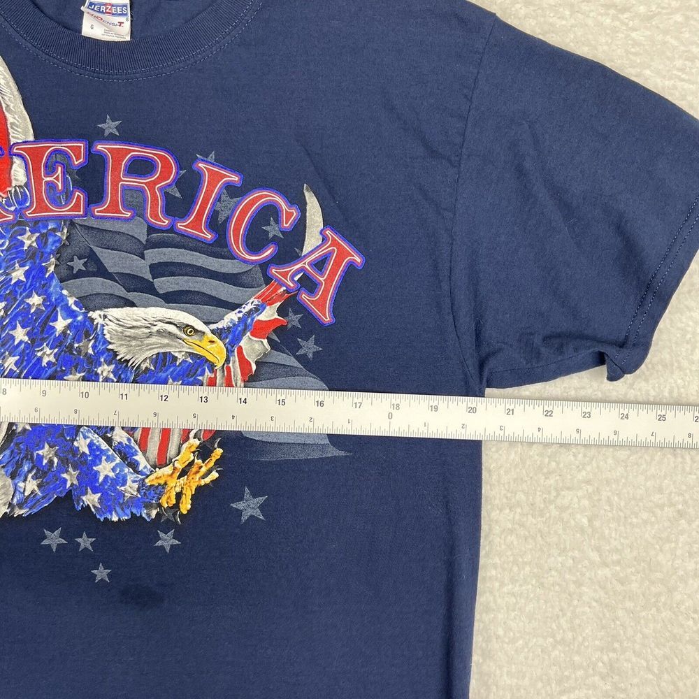 Vintage America Shirt Mens Large Navy‎ Blue Short Sleeve Eagles Flag Tee 90s - Picture 8 of 11